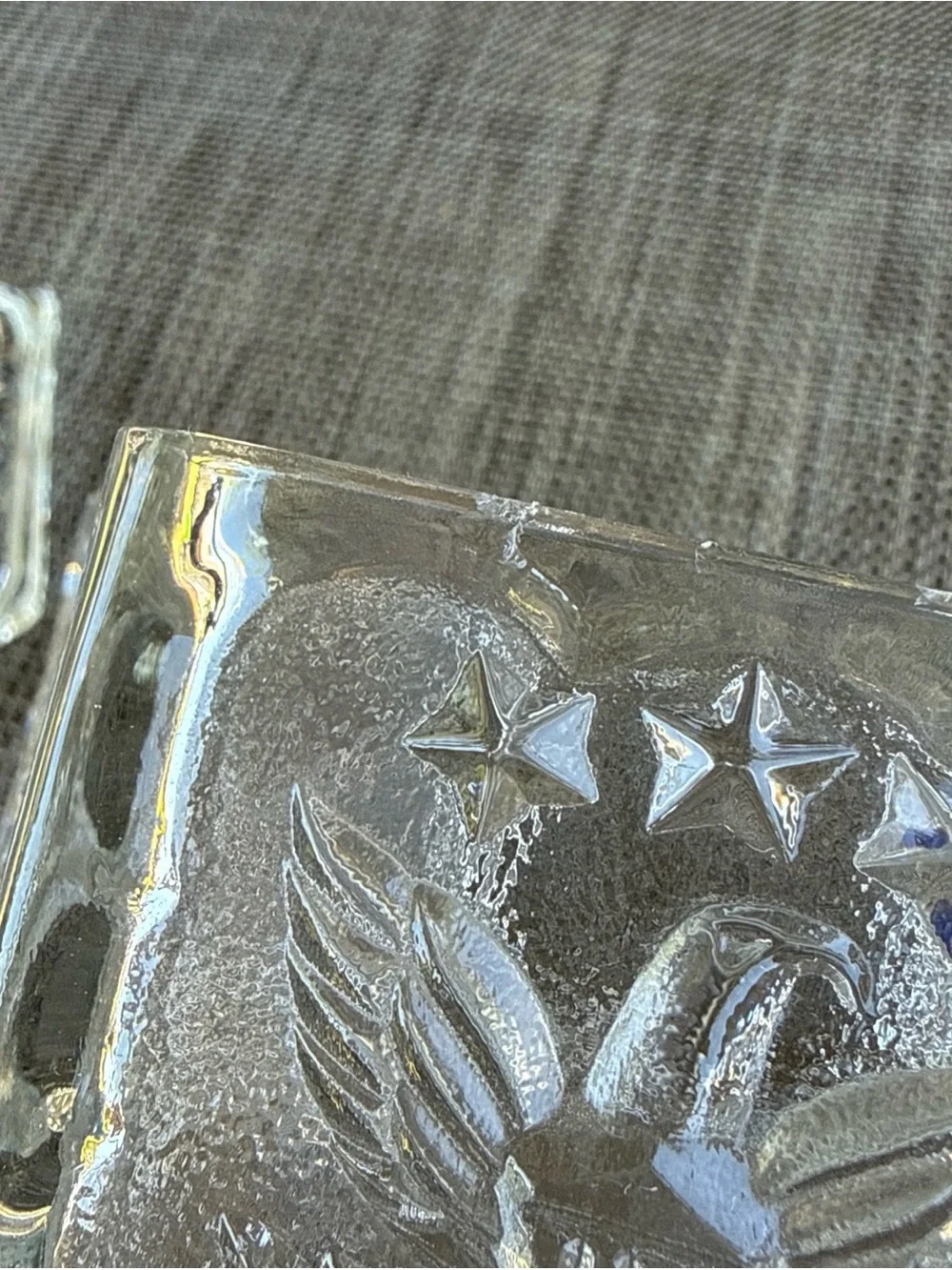 Vntg Glass Candy Dish w/ Lid American Eagle Star Hexagon 6